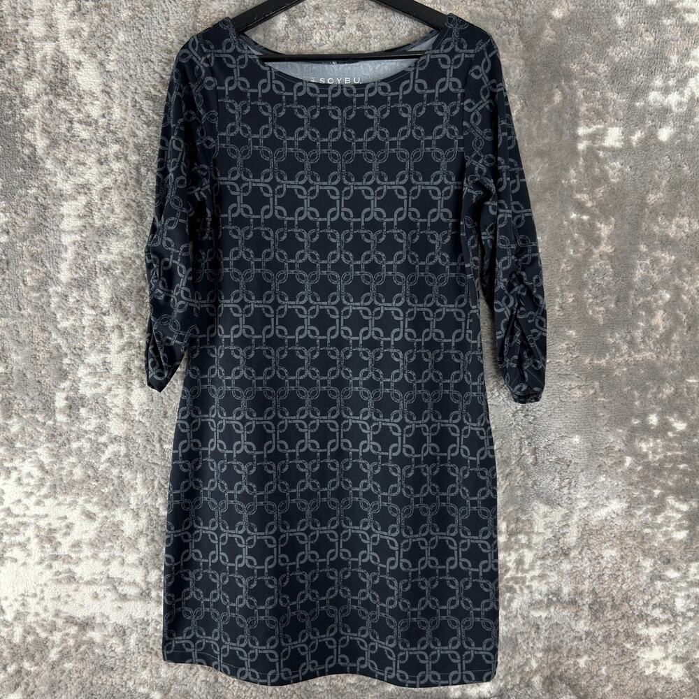 Soybu Size M Geometric Party Mini Shirt Dress Navy‎ 3/4 Sleeve Stretch Pullover